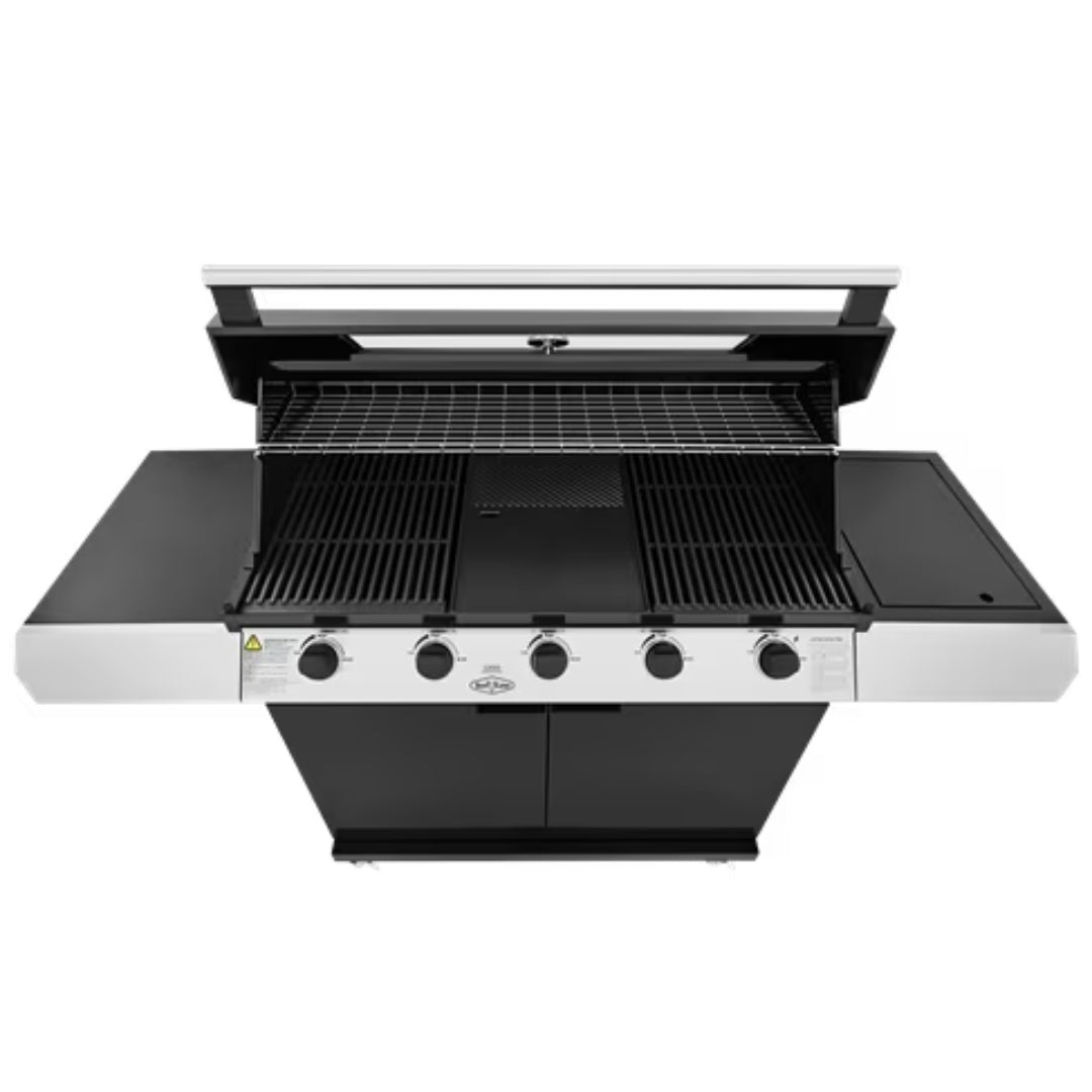 Beefeater 1200 Series 5 Burner Black BBQ On Trolley W/Side Burner