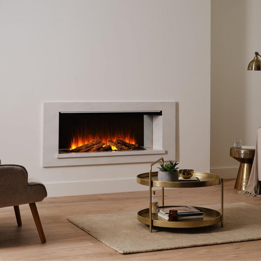 British Fires Holbury 1200 Electric Suite with Deluxe Real Logs and White Frame