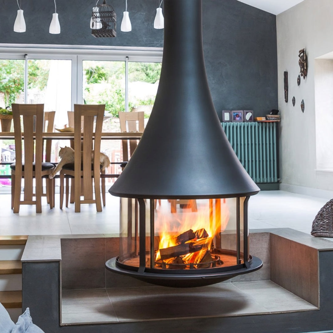 Sculpt Bordelet Zelia 908 Central Suspended Wood Fire inc Flue for 2.4m Ceiling