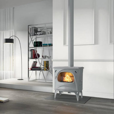 Sculpt Seguin Aurore Freestanding Wood Fire Light Grey Enamel