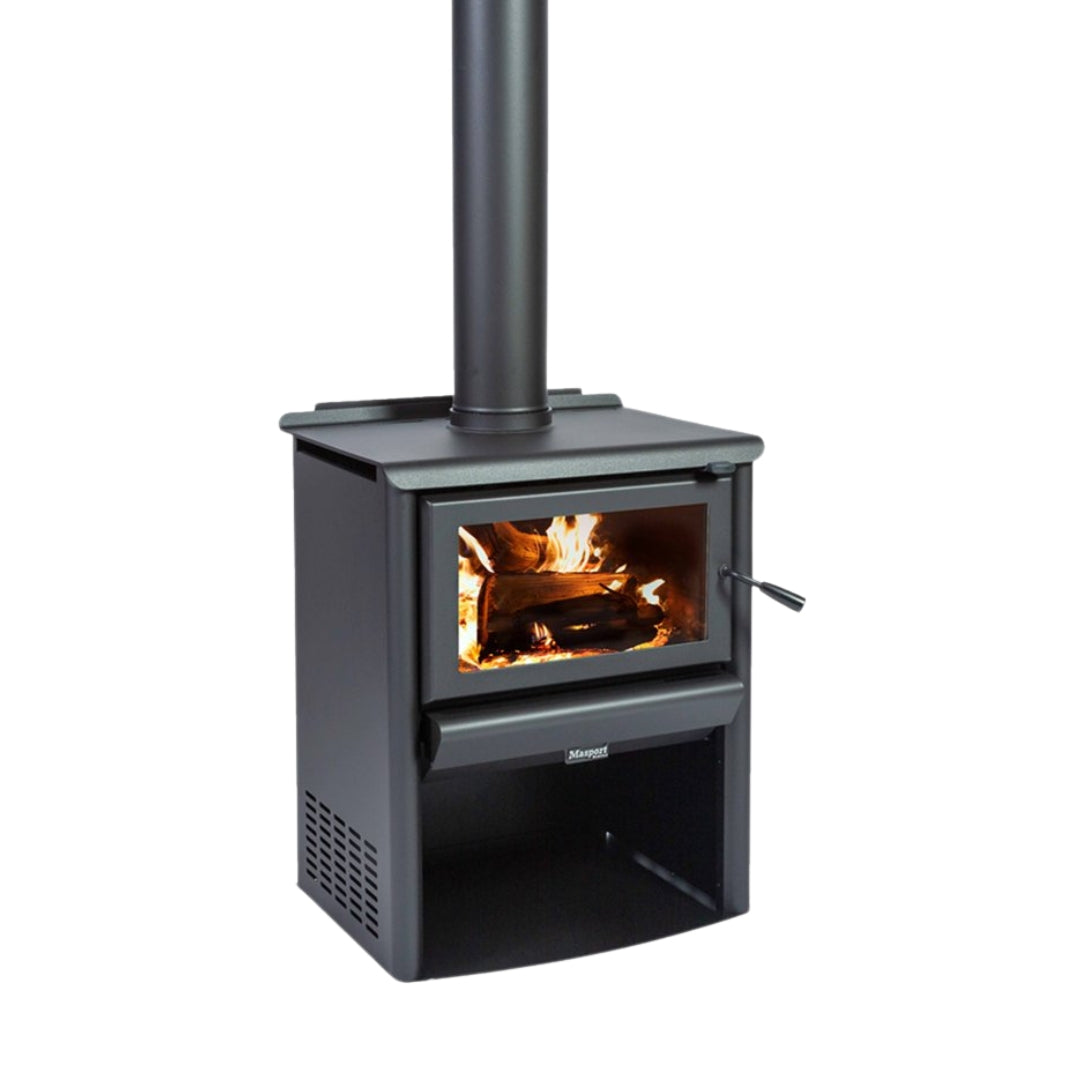 Masport Romsey Freestanding Wood Heater on Wood Stack
