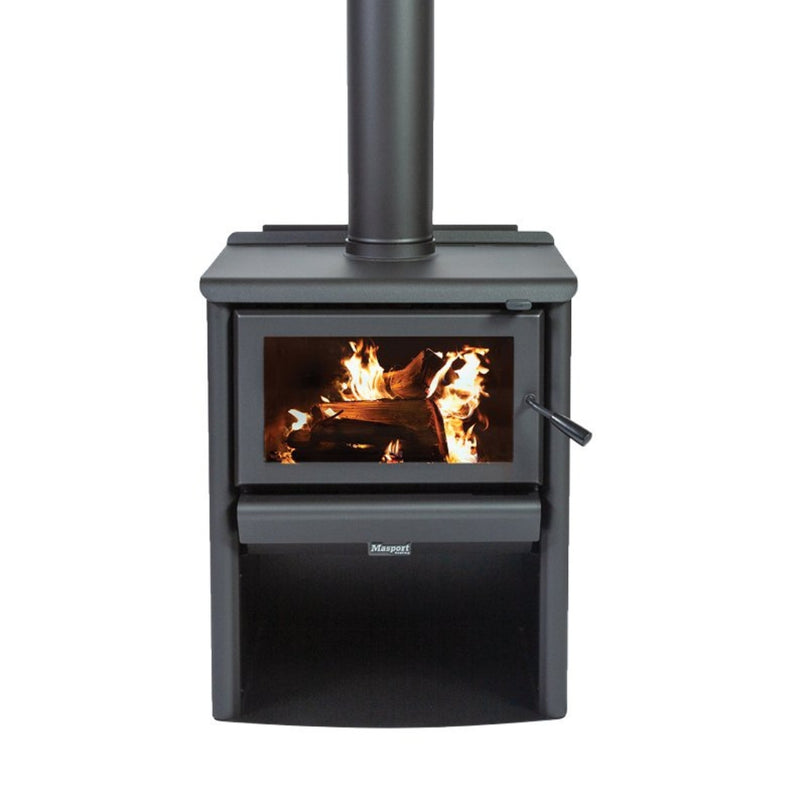 Load image into Gallery viewer, Masport Romsey Freestanding Wood Heater on Wood Stack
