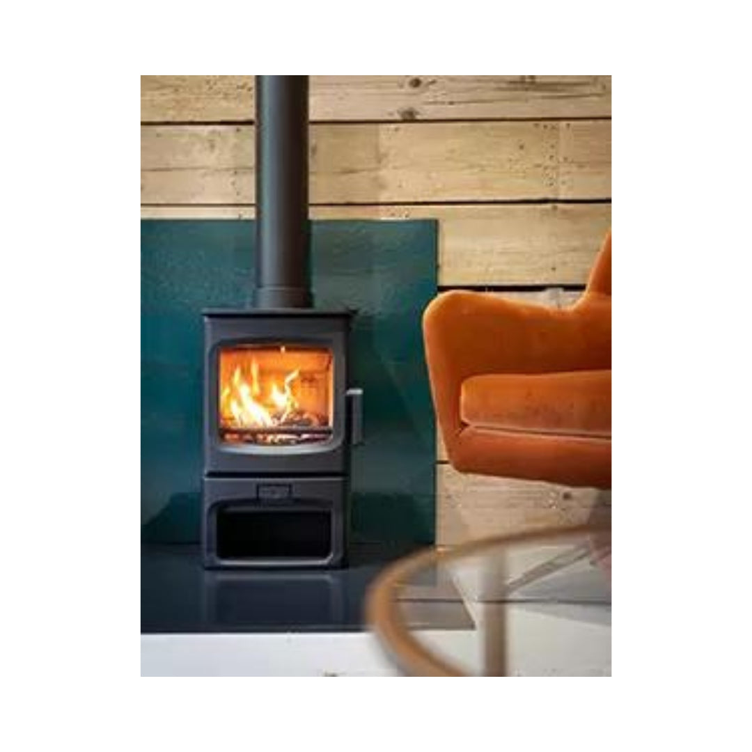 Charnwood Aire 3 Freestanding Wood Heater on Wood Stacker