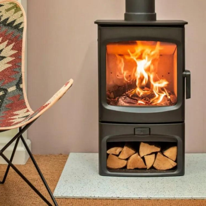 Charnwood Aire 3 Freestanding Wood Heater on Wood Stacker