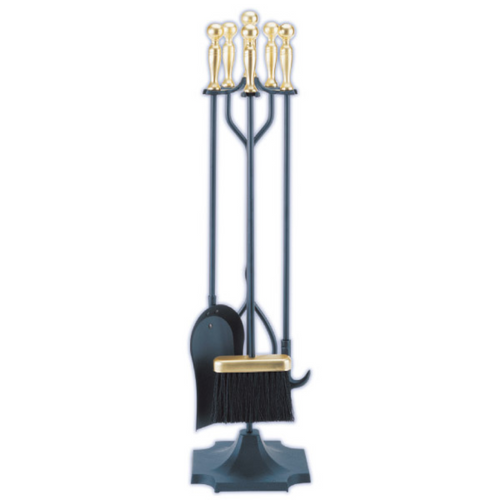 Meltoncraft 5pc Polished Brass & Black Firetool Set